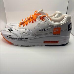 NIKE Air Max 1 SE “Just Do It” Men’s White Orange Sneakers Size 10.5